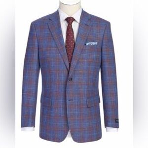 Men's Blue and Red Plaid Blazer